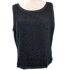 Adrianna Papell SILK Black Beaded Occasion Zip Back Tank Excellent! Size XL